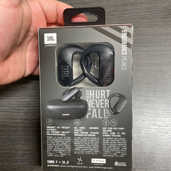 JBL Endurance Peak 3 Black True Wireless Bluetooth In-Ear Headphones NEW  SEALED - Picture 2 of 2